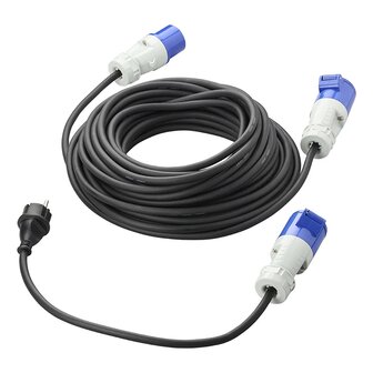 CEE-Set mit 20 m Verlangerungskabel 3x2,5 mm und 40 cm Adapterkabel von Schuko-Stecker auf CEE in