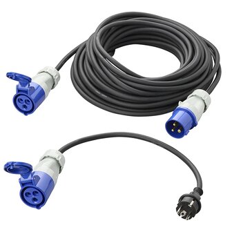 CEE-Set mit 20 m Verlangerungskabel 3x1,5 mm und 40 cm Adapterkabel von Schuko-Stecker auf CEE in Aufbewahrungstasche