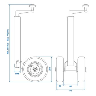 Doppel-Stutzrad 48 mm mit Vollgummireifen aus Naturkautschuk 200 x 50 mm