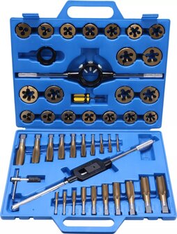 Gewindeschneider- und Schneideisensatz 45-teilig, titanbeschichtet M6&ndash;M24