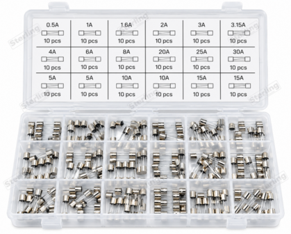Sterling Sortiment Flinke Glassicherungen 0,5A- 15A 180 Stuck