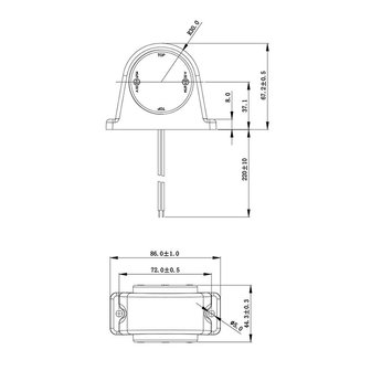 Breite Leuchte rot wei&szlig; 68x62mm 8LED