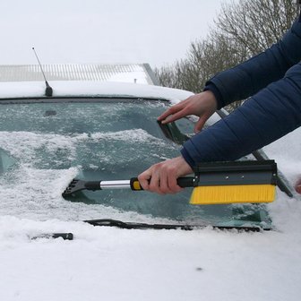 Schneeb&uuml;rste mit Gummiwischer und Eiskratzer + Teleskop-Stiel