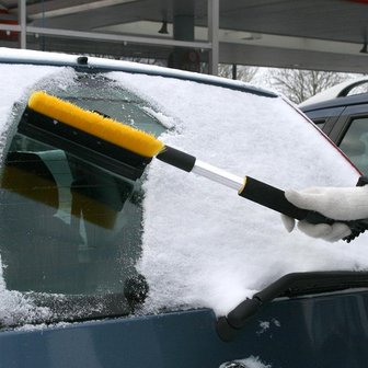 Schneeb&uuml;rste mit Gummiwischer und Eiskratzer + Teleskop-Stiel