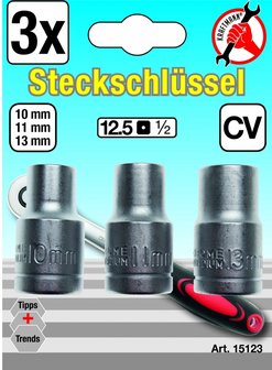 Steckschl&uuml;sseleinsatz-Satz Antrieb 12,5 mm (1/2) SW 10 - 11 - 13 mm 3-tlg