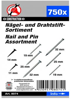 Nagel- und Drahtstifte-Sortiment, 750-tlg.