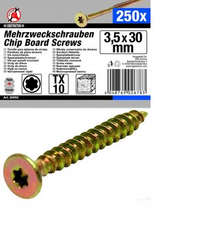 250-teilige Mehrzweckschrauben, 3,5 x 30 mm, T10