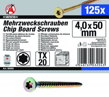 Mehrzweckschrauben T-Profil (fur Torx) T20 4,0 x 50 mm 125 Stuck