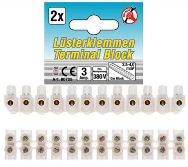 Lusterklemmen 2,5 mm&sup2; 3 Amp. 2 Stuck 12er Block