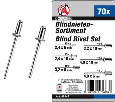 Blindnieten-Sortiment &Oslash; 2,4 - 4,8 mm 70-tlg