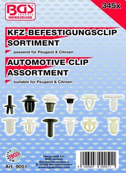 KFZ-Befestigungsclip-Sortiment f&uuml;r Peugeot &amp; Citroen, 345-tlg.