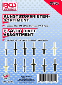 Kunststoffnieten-Sortiment f&uuml;r GM, BMW, Chrysler, VW &amp; Ford, 235-tlg.