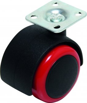 Double Caster Wheel, rot / schwarz, 50 mm