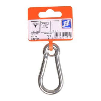Karabiner 70x7mm  mit geschlossener ose  A4 Edelstahl AISI 316  750 daN