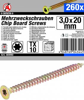 Mehrzweckschrauben T-Profil (fur Torx) T10 3,0 x 20 mm 260 Stuck