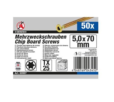 Mehrzweckschrauben T-Profil (fur Torx) T25 5,0 x 70 mm 50 Stuck