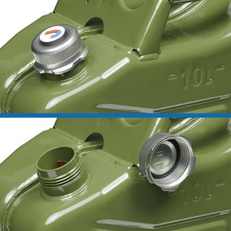 Benzinkanister 10L metall gr&uuml;n mit magnetischem Schraubverschluss