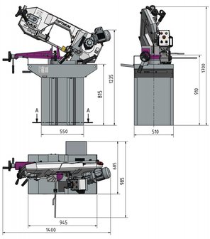 Station&auml;re Bands&auml;ge variabler Durchmesser 225mm