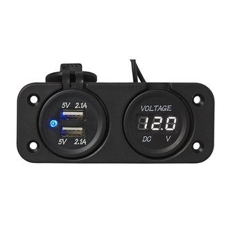 Unterputz-Montagesatz: Voltmeter 6-30V + USB-Anschluss doppelt Typ A 2x2100mA