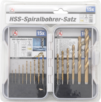 HSS-Spiralbohrer-Satz titan-nitriert 1,5 - 10 mm 15-tlg