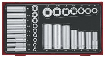 Kappen-Set tc-tray 32-teilig AF 1/4+3/8 kurze L&auml;nge