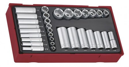 Kappen-Set tc-tray 32-teilig AF 1/4+3/8 kurze L&auml;nge