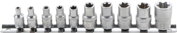 Steckschlüssel-Einsatz-Satz E-Profil | Antrieb Innenvierkant 6,3 mm (1/4) | SW E4 - E16 | 10-tlg.