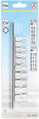 Steckschlüssel-Einsatz-Satz E-Profil | Antrieb Innenvierkant 6,3 mm (1/4) | SW E4 - E16 | 10-tlg.