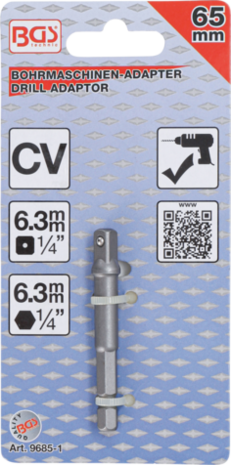 Adapter fur Bohrmaschinen Antrieb Außensechskant 6,3 mm (1/4) / Abtrieb Außenvierkant 6,3 mm (1/4)