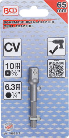 Adapter fur Bohrmaschinen Antrieb Außensechskant 6,3 mm (1/4) / Abtrieb Außenvierkant 10 mm (3/8)