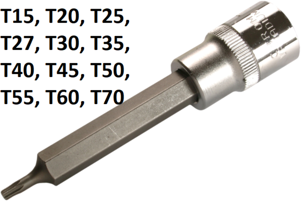 Bit-Einsatz Lange 100 mm Antrieb Innenvierkant 12,5 mm (1/2) T-Profil (fur Torx)