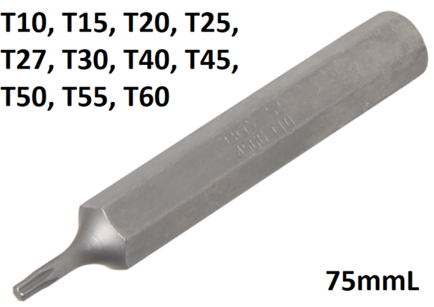 Bitlänge 75mmL (3/8) Außensechskant T-Profil (fur Torx) T10 - T60