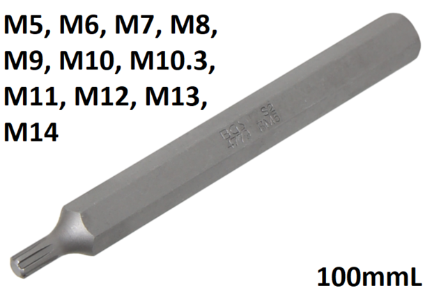 Bit Lange 100mmL Antrieb Außensechskant (3/8) Keil-Profil (fur RIBE)