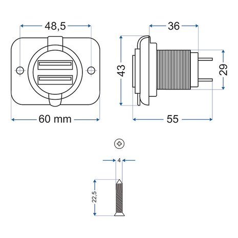 USB Unterputzdose 2-fach Typ A 3100mA 12V 24V