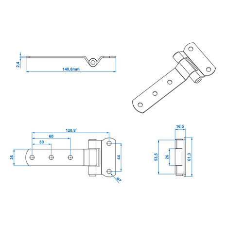 Schmetterlingsscharnier 143x61mm