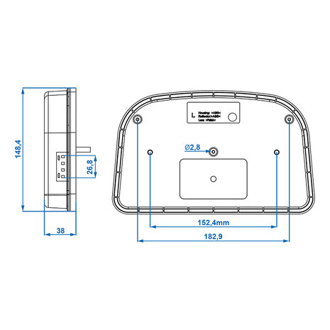 Rucklicht 6 Funktionen 240x150mm LED links