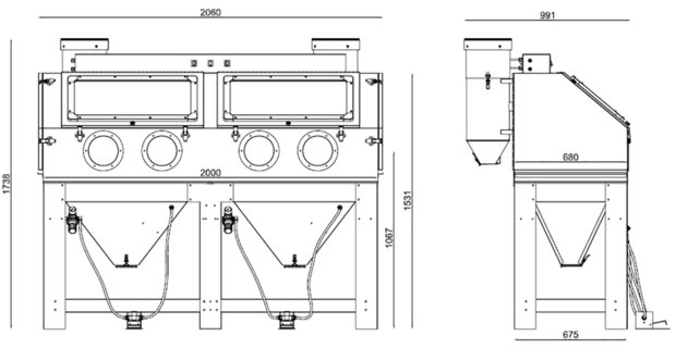 Sandstrahlkabine 880 Liter Doppelarbeitsplatz