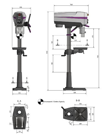 Säulenbohrmaschine Durchmesser 25mm 1x230V