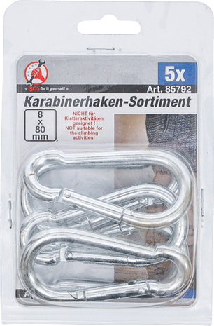 Karabinerhaken-Sortiment 80 x 8 mm 5-tlg