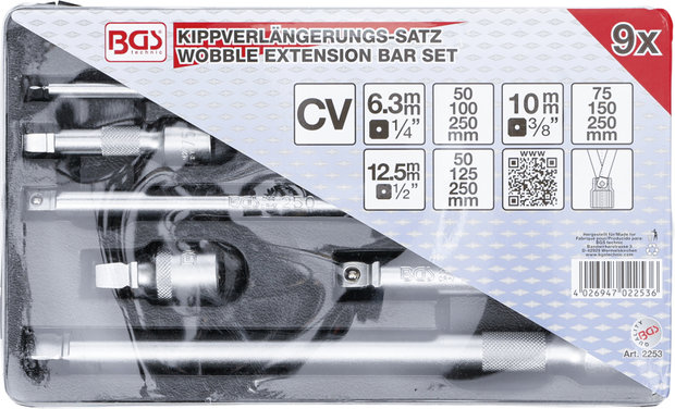 Kippverlängerungs-Satz 6,3 mm (1/4), 10 mm (3/8), 12,5 mm (1/2) 9-tlg