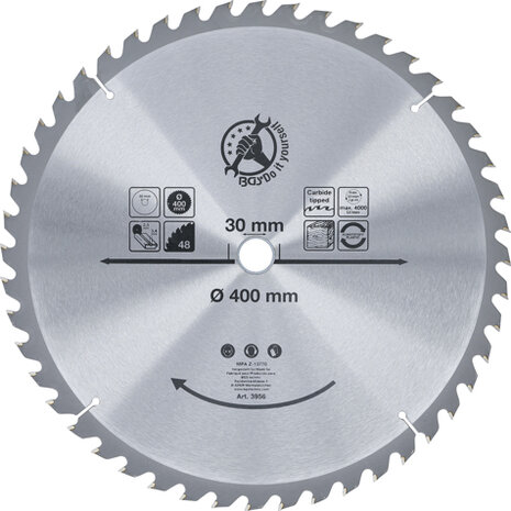 Hartmetall-Kreissageblatt Ø 400 x 30 x 3,4 mm 48 Zahne