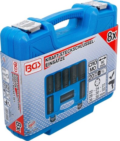 Kraft-Steckschlussel-Einsatz-Satz, extra tief Antrieb Innenvierkant 20 mm (3/4) SW 22 - 38 mm 8-tlg