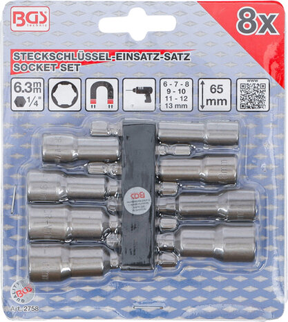 Steckschlüssel-Einsatz-Satz Sechskant | Antrieb Außensechskant 6,3 mm (1/4) | für Bohrmaschinen | SW 6 - 13 mm | 8-tlg.