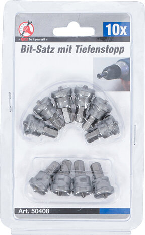 Bit-Satz mit Tiefenstopp für Gipskartonplatten Antrieb Außensechskant 6,3 mm (1/4") Kreuzschlitz PH2 10-tlg.