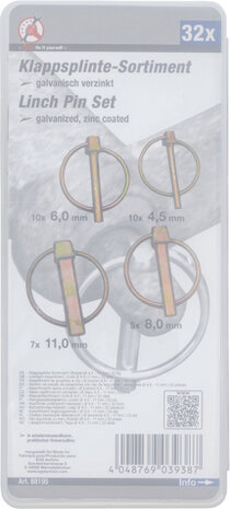 Klappsplinte-Sortiment Bolzen-Ø 4,5 - 11 mm 32-tlg