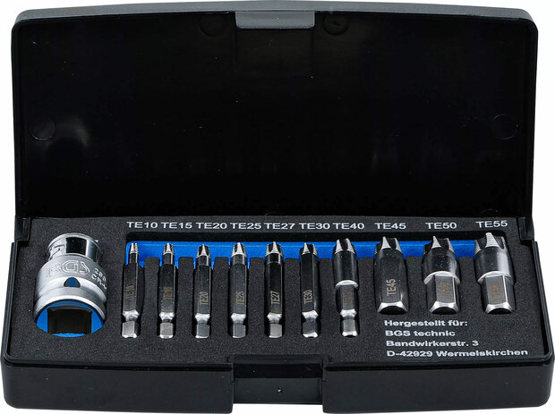 Schraubenausdreher-Satz fur defektes T-Profil (fur Torx) T10 - T55 11-tlg