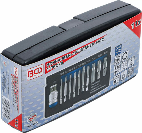Schraubenausdreher-Satz fur defektes T-Profil (fur Torx) T10 - T55 11-tlg