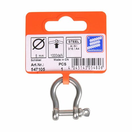 Kurzer Harfenschakel 5mm  A4 Edelstahl AISI 316  1.000 daN
