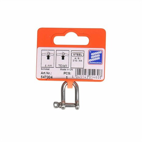 D-Schakel kurz 4mm  A4 Edelstahl AISI 316  750 daN