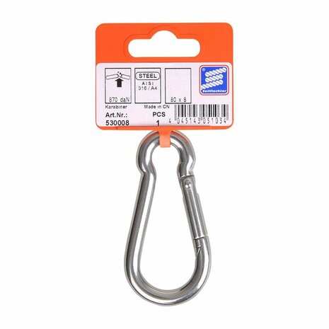 Karabiner 80x8mm  A4 Edelstahl AISI 316  870 daN